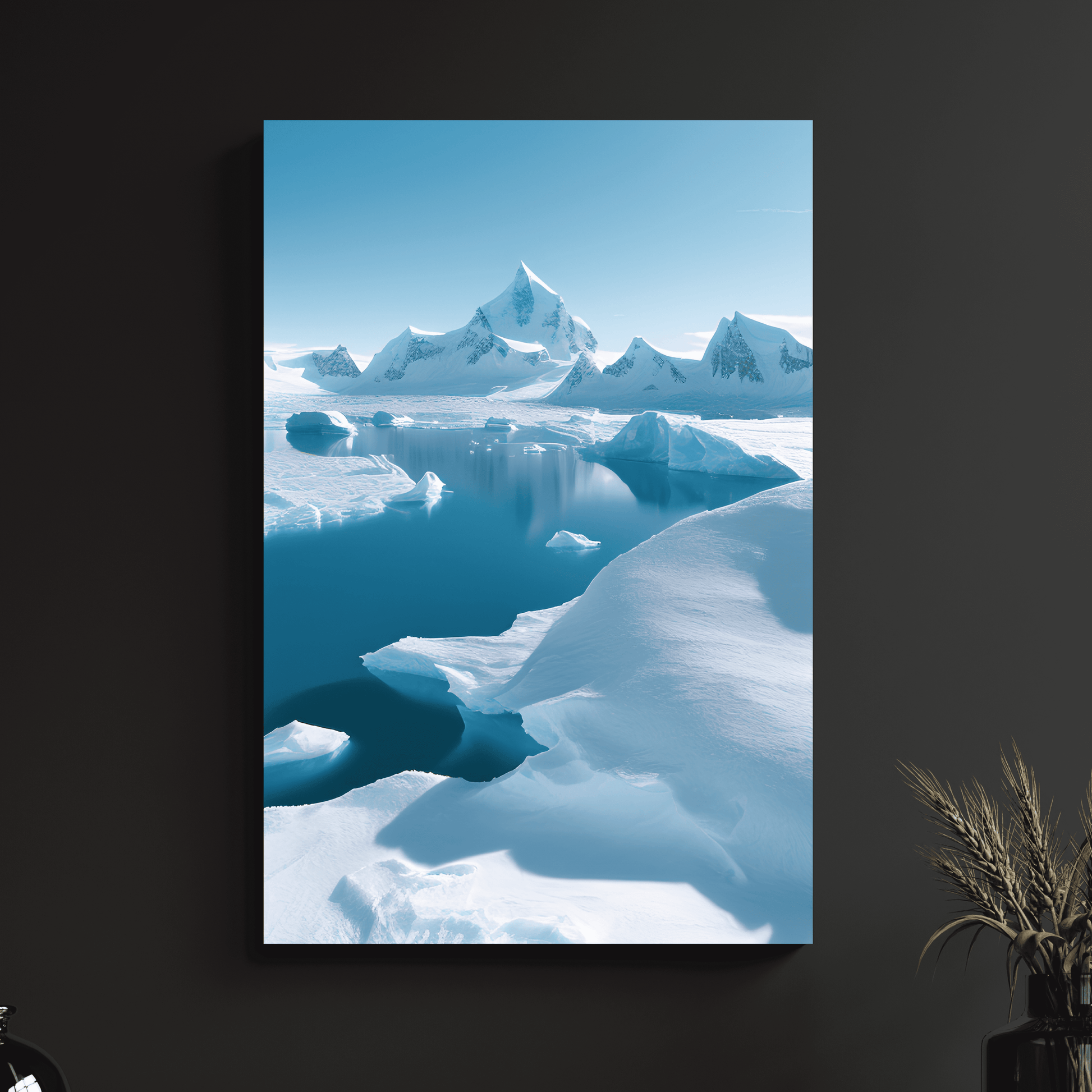 a painting of icebergs floating in the water